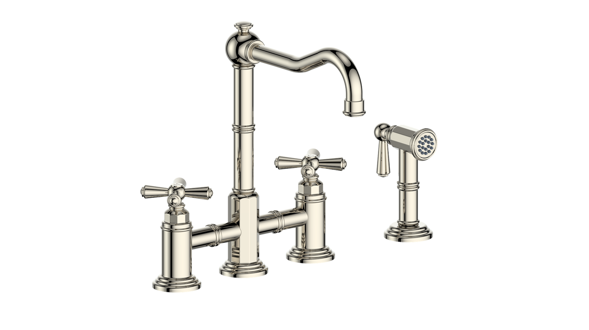 Vogt Carinthia Bridge Kitchen Faucet with Side Spray - Cross Handle (C3) / Polished Nickel
