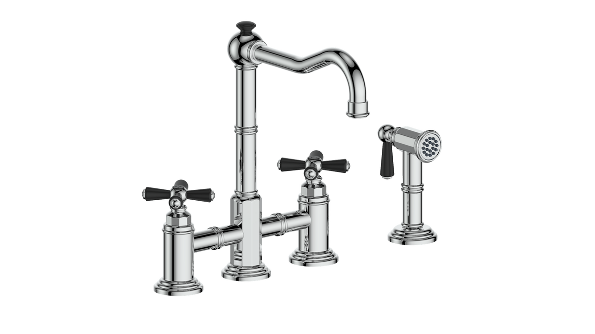 Vogt Carinthia Bridge Kitchen Faucet with Side Spray - Cross Handle (C3) / Chrome/Matte Black