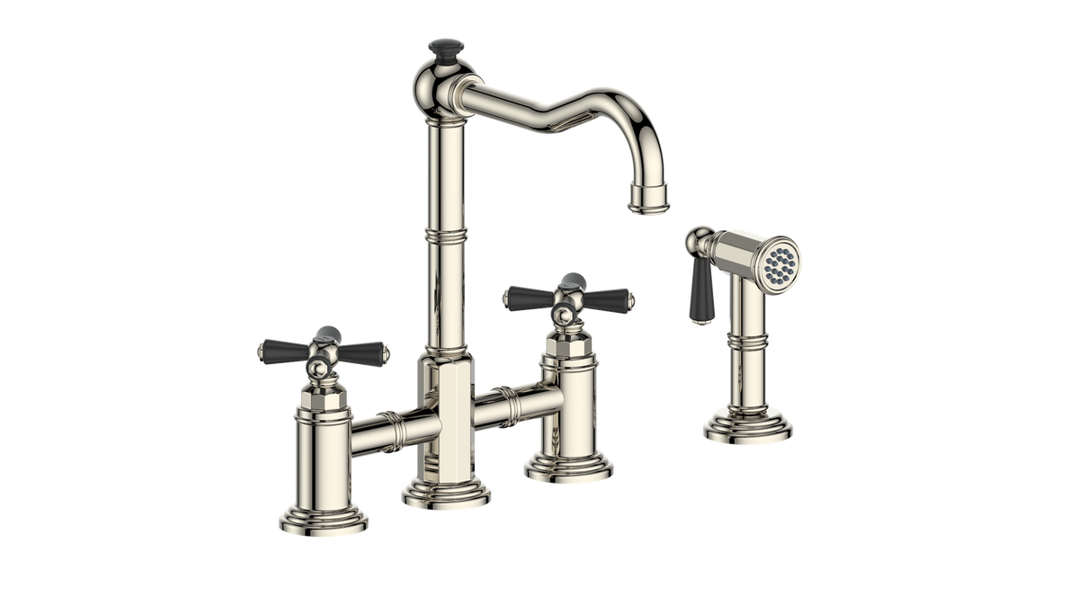 Vogt Carinthia Bridge Kitchen Faucet with Side Spray - Cross Handle (C3) / Polished Nickel/Matte Black