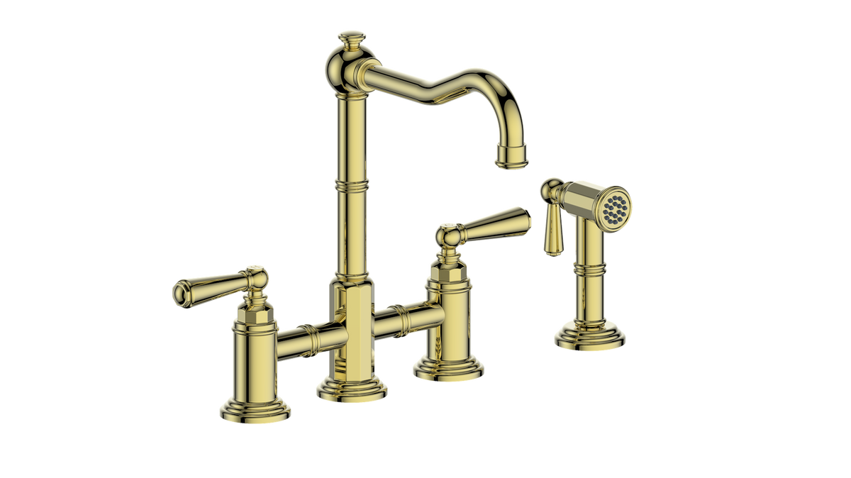Vogt Carinthia Bridge Kitchen Faucet with Side Spray - Lever Handle (C1) / Brushed Gold