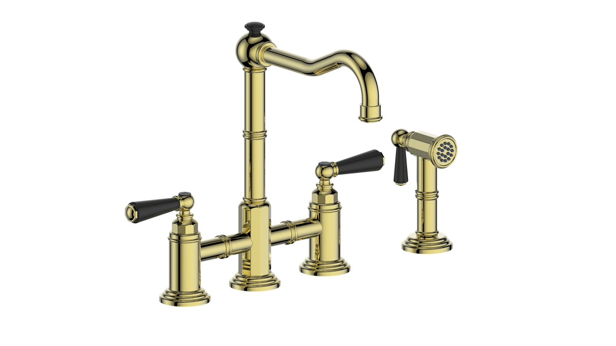 Vogt Carinthia Bridge Kitchen Faucet with Side Spray - Lever Handle (C1) / Brushed Gold/Matte Black