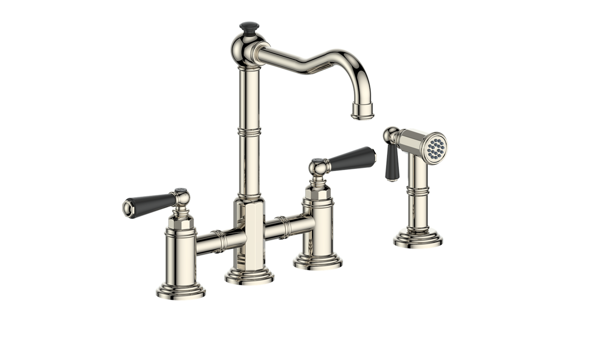 Vogt Carinthia Bridge Kitchen Faucet with Side Spray - Lever Handle (C1) / Polished Nickel/Matte Black