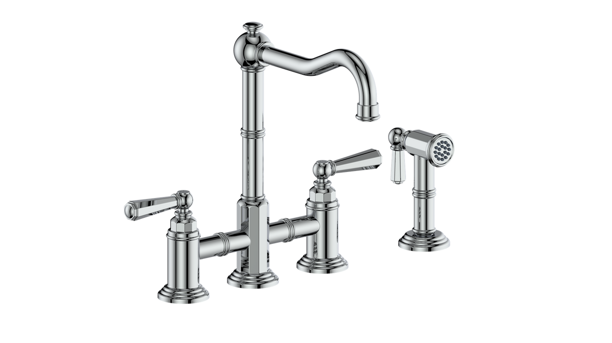 Vogt Carinthia Bridge Kitchen Faucet with Side Spray - Octagonal Handle (C2) / Chrome