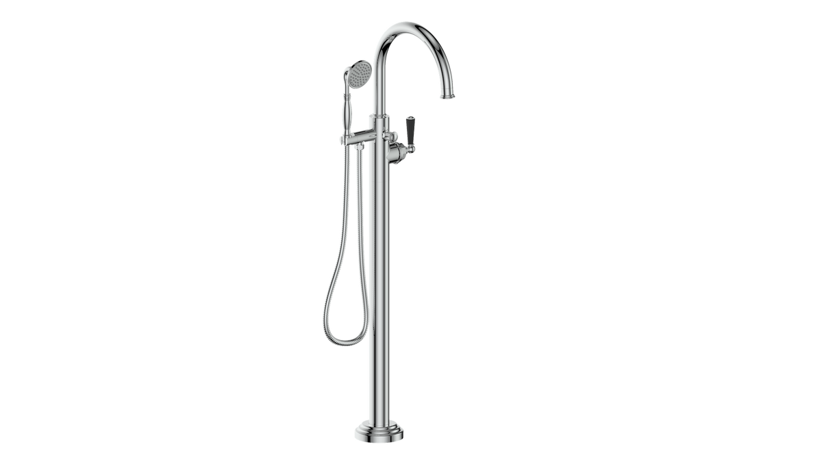 Vogt Carinthia Floor Mount Tub Filler - Octagonal Handle (C2) / Chrome/Matte Black