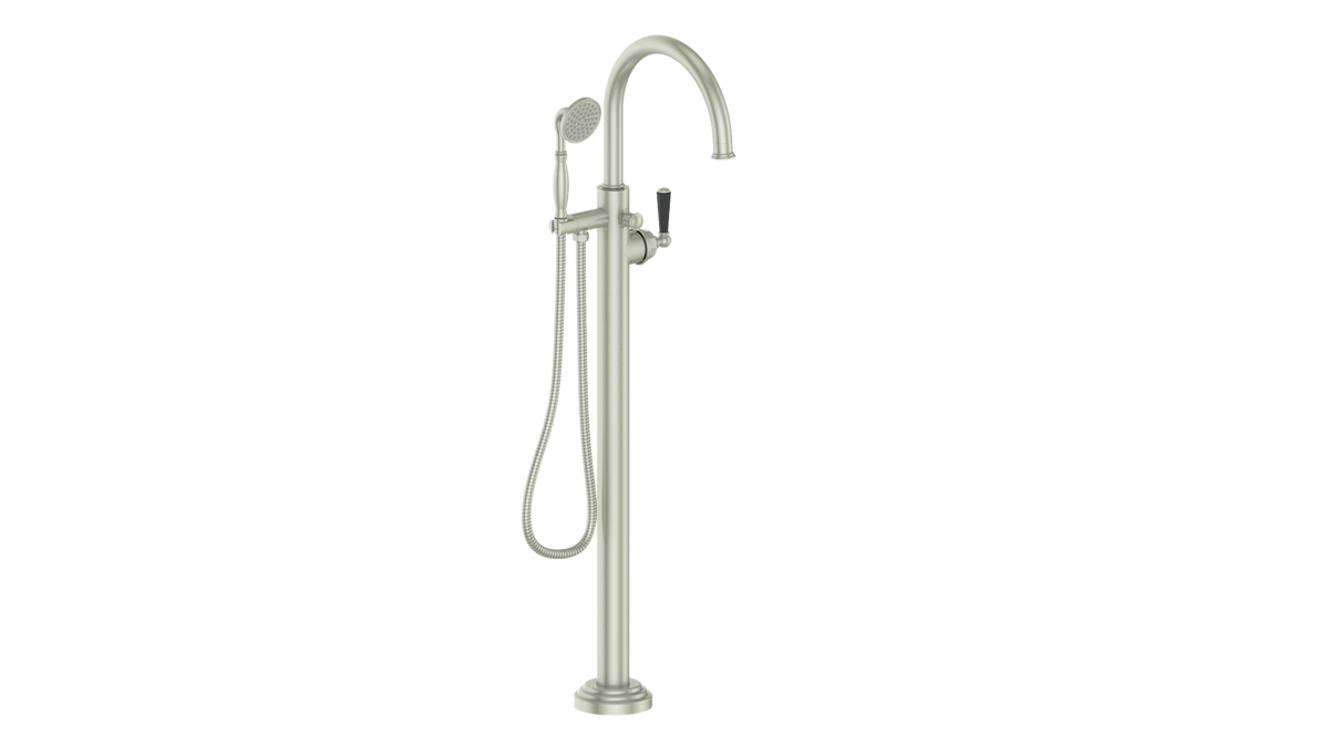 Vogt Carinthia Floor Mount Tub Filler - Octagonal Handle (C2) / Brushed Nickel/Matte Black