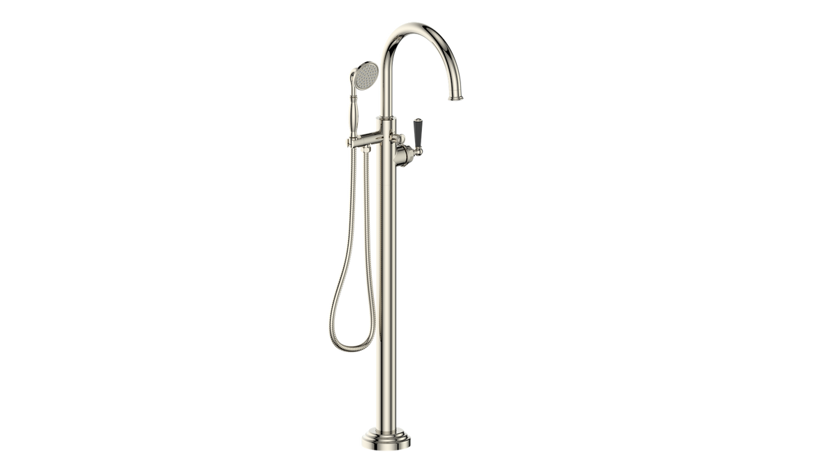 Vogt Carinthia Floor Mount Tub Filler - Octagonal Handle (C2) / Polished Nickel/Matte Black