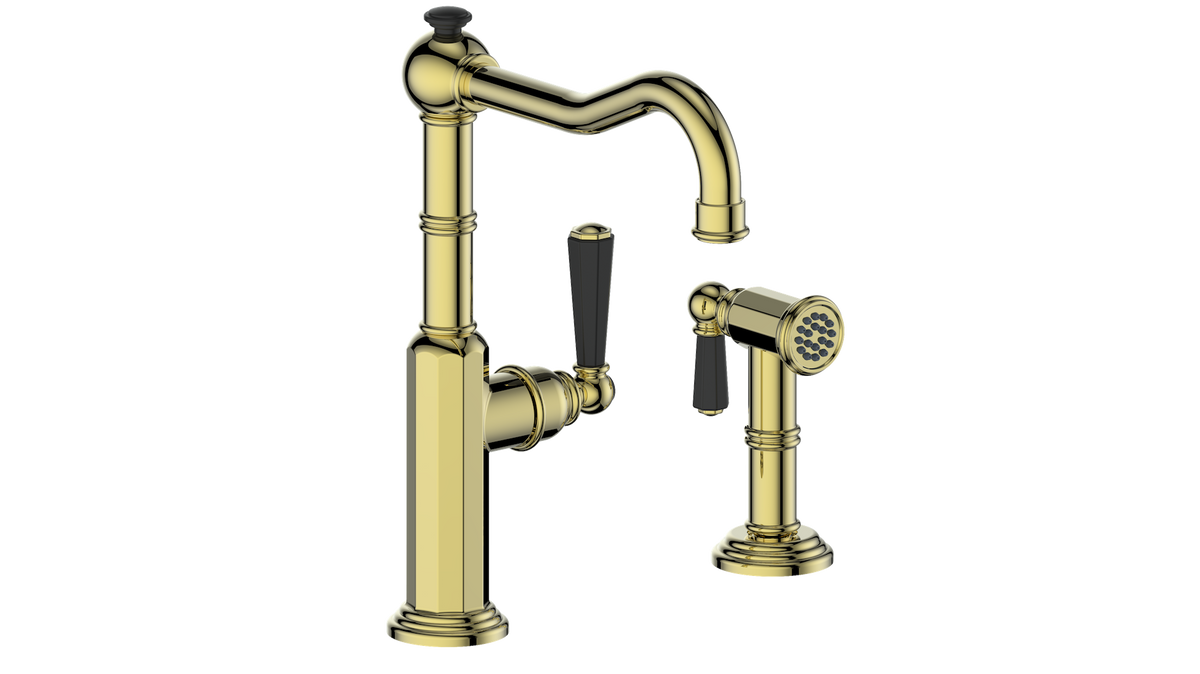 Vogt Carinthia Kitchen Faucet with Side Spray - Octagonal Handle (C2) / Brushed Gold/Matte Black