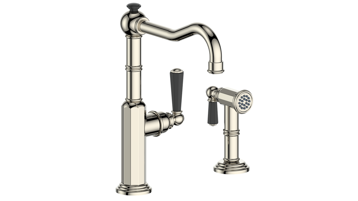 Vogt Carinthia Kitchen Faucet with Side Spray - Octagonal Handle (C2) / Polished Nickel/Matte Black