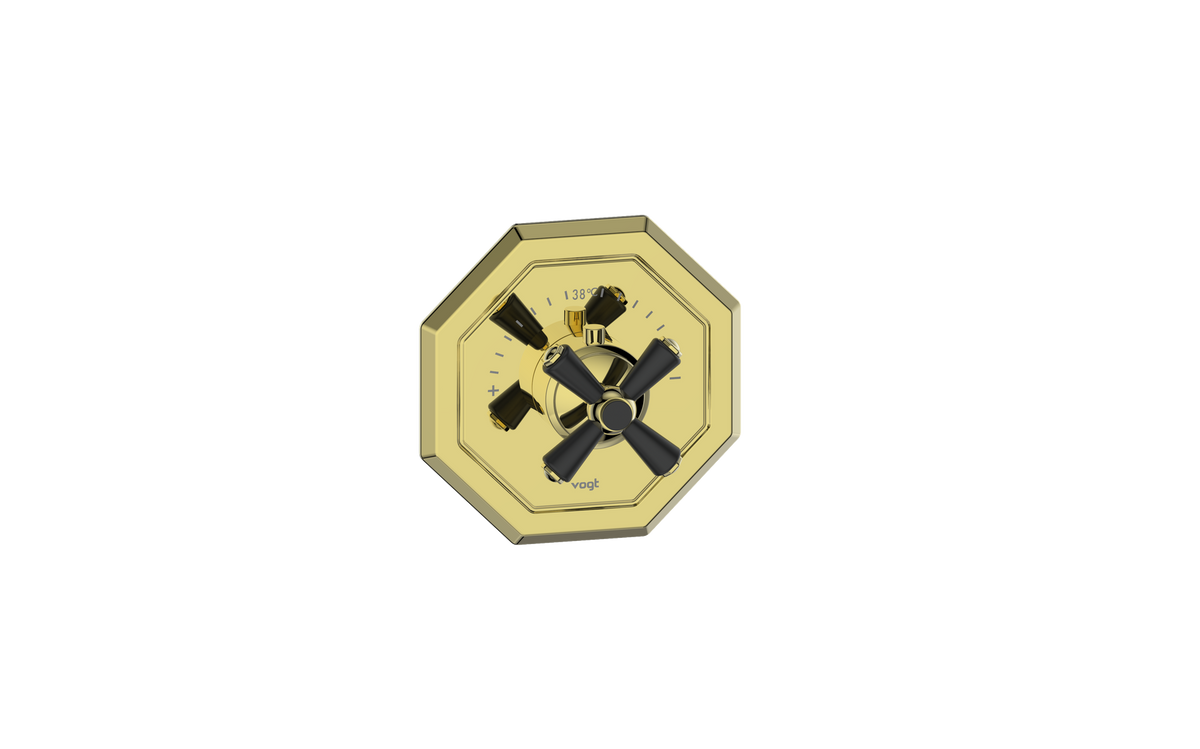 Vogt Carinthia Trim for 3/4" High-Flow TH Valve - Cross Handle (C3) / Brushed Gold/Matte Black