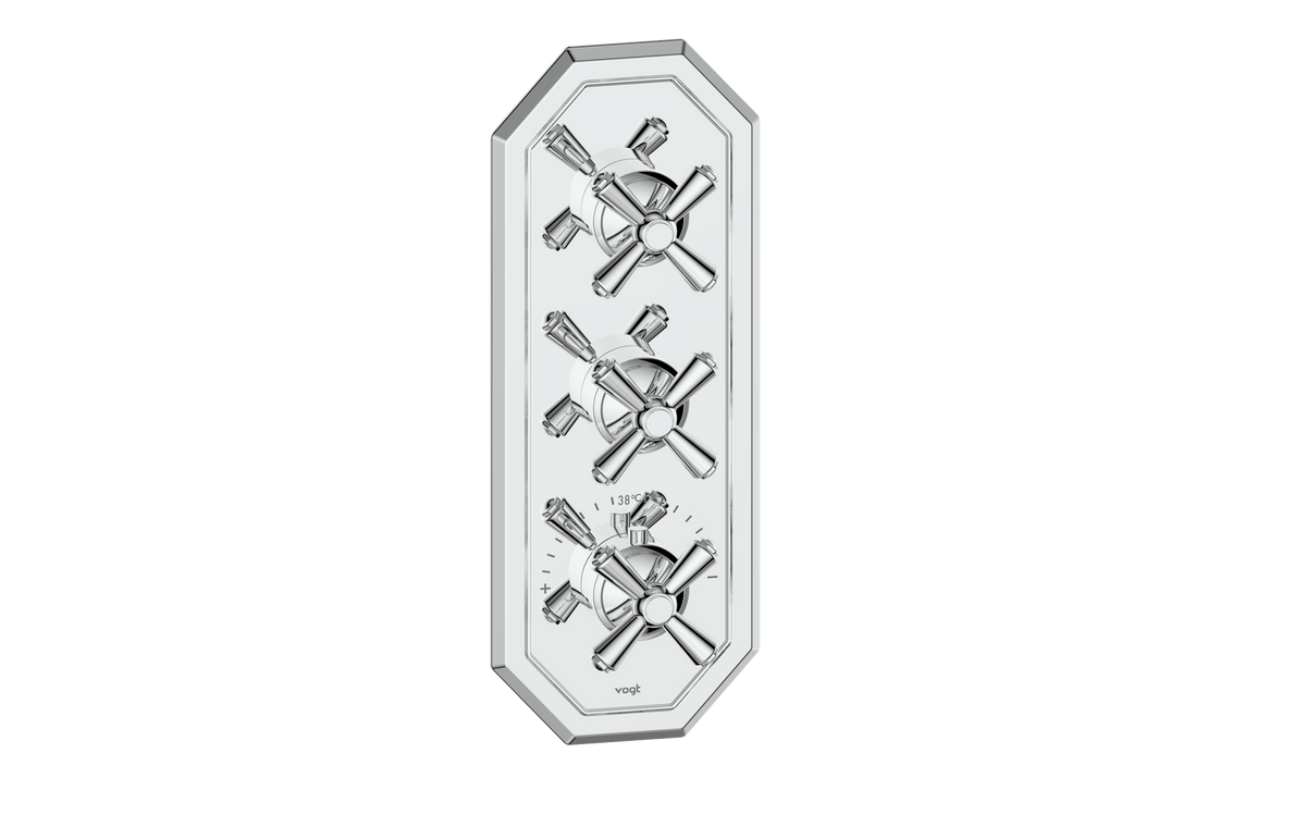 Vogt Carinthia Trim for 3/4" High-Flow TH Valve with 2 Stops - Cross Handle (C3) / Chrome