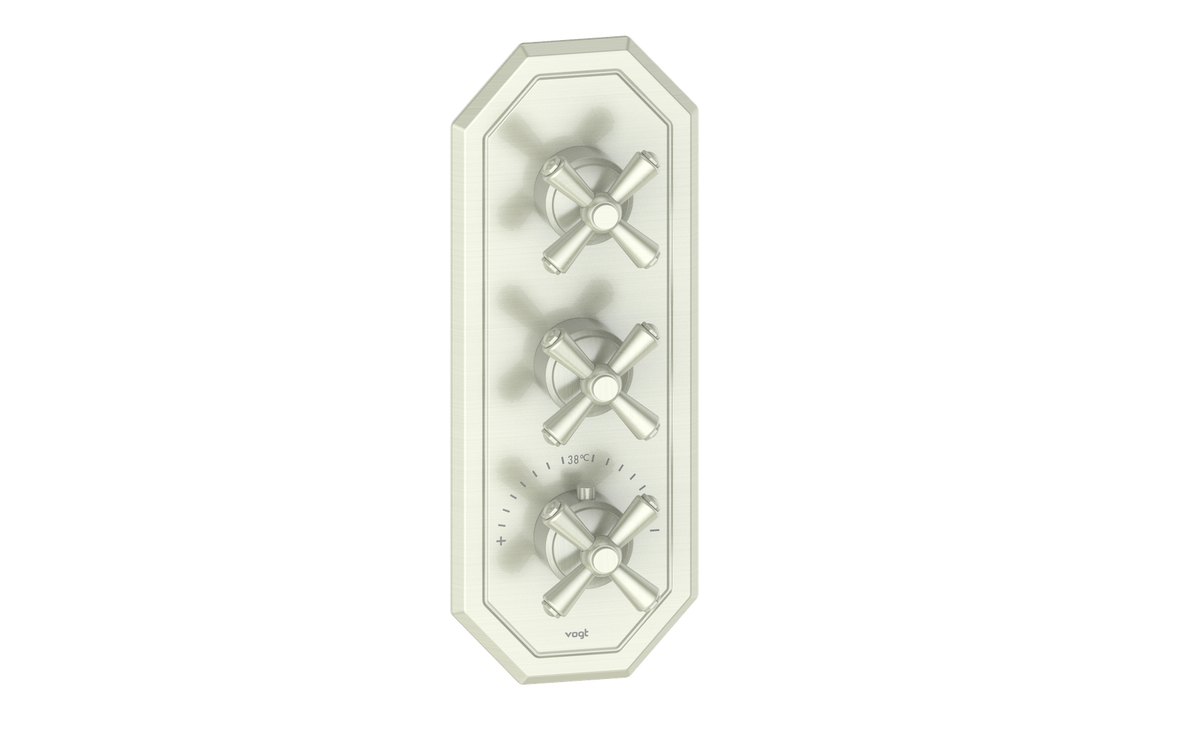 Vogt Carinthia Trim for 3/4" High-Flow TH Valve with 2 Stops - Cross Handle (C3) / Brushed Nickel