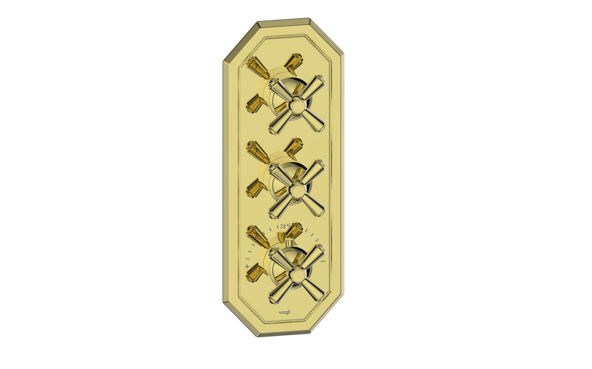 Vogt Carinthia Trim for 3/4" High-Flow TH Valve with 2 Stops - Cross Handle (C3) / Brushed Gold