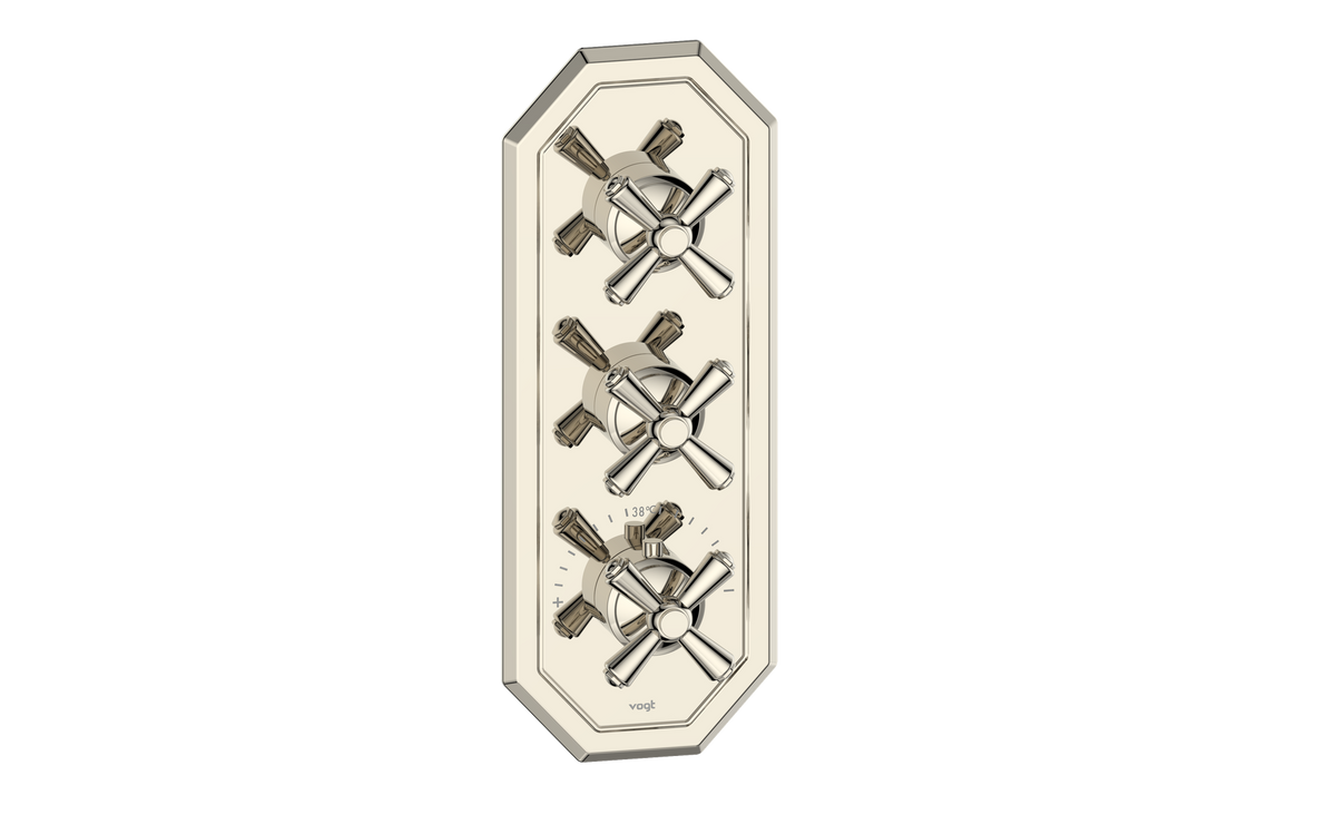 Vogt Carinthia Trim for 3/4" High-Flow TH Valve with 2 Stops - Cross Handle (C3) / Polished Nickel