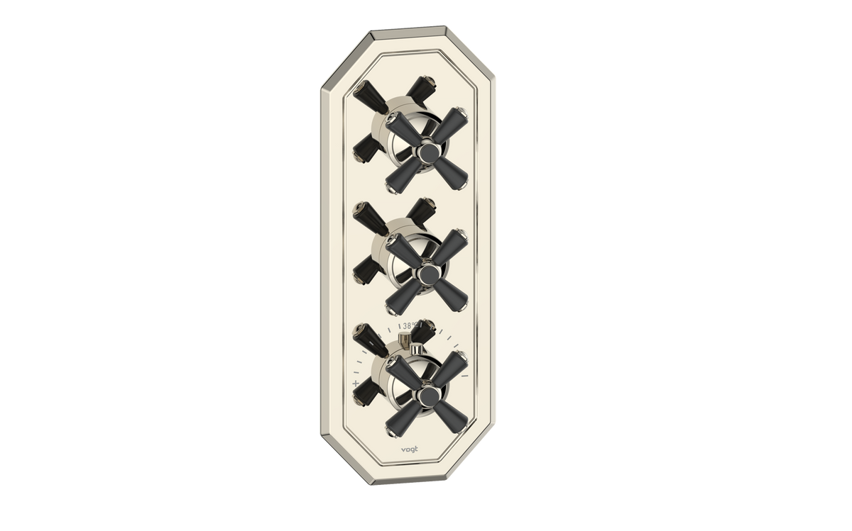 Vogt Carinthia Trim for 3/4" High-Flow TH Valve with 2 Stops - Cross Handle (C3) / Polished Nickel/Matte Black