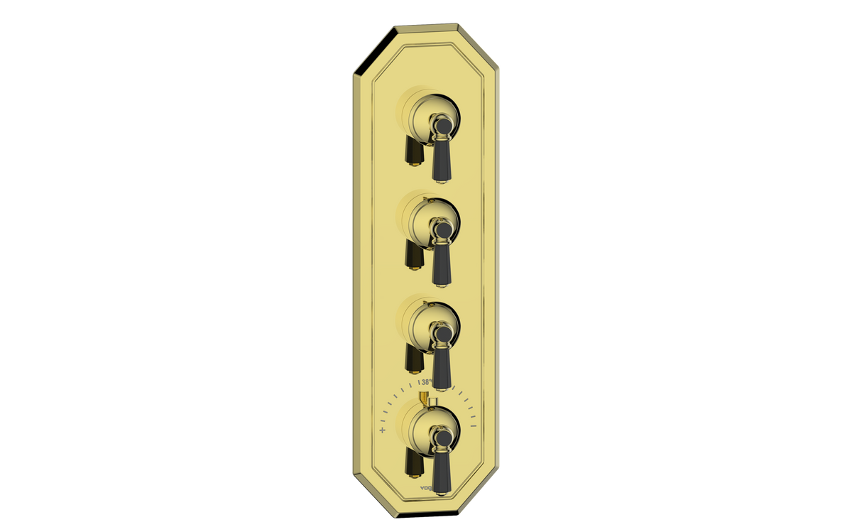 Vogt Carinthia Trim for 3/4" High-Flow TH Valve with 3 Stops - Octagonal Handle (C2) / Brushed Gold/Matte Black