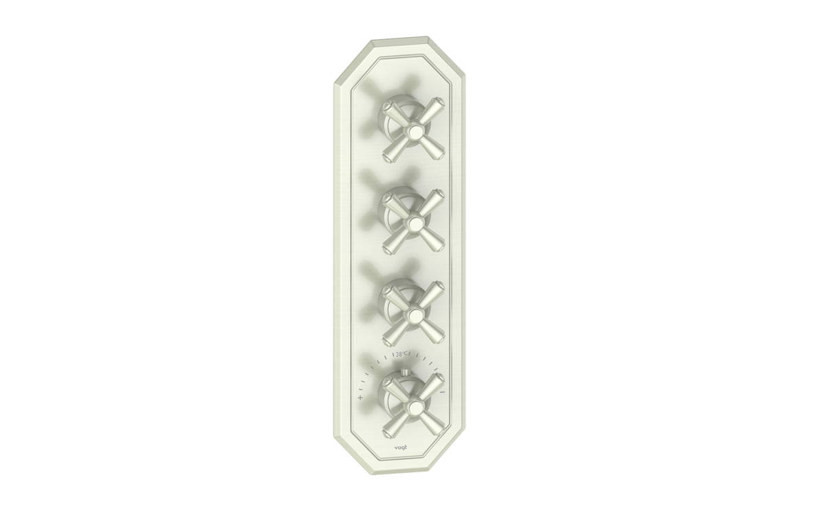 Vogt Carinthia Trim for 3/4" High-Flow TH Valve with 3 Stops - Cross Handle (C3) / Brushed Nickel