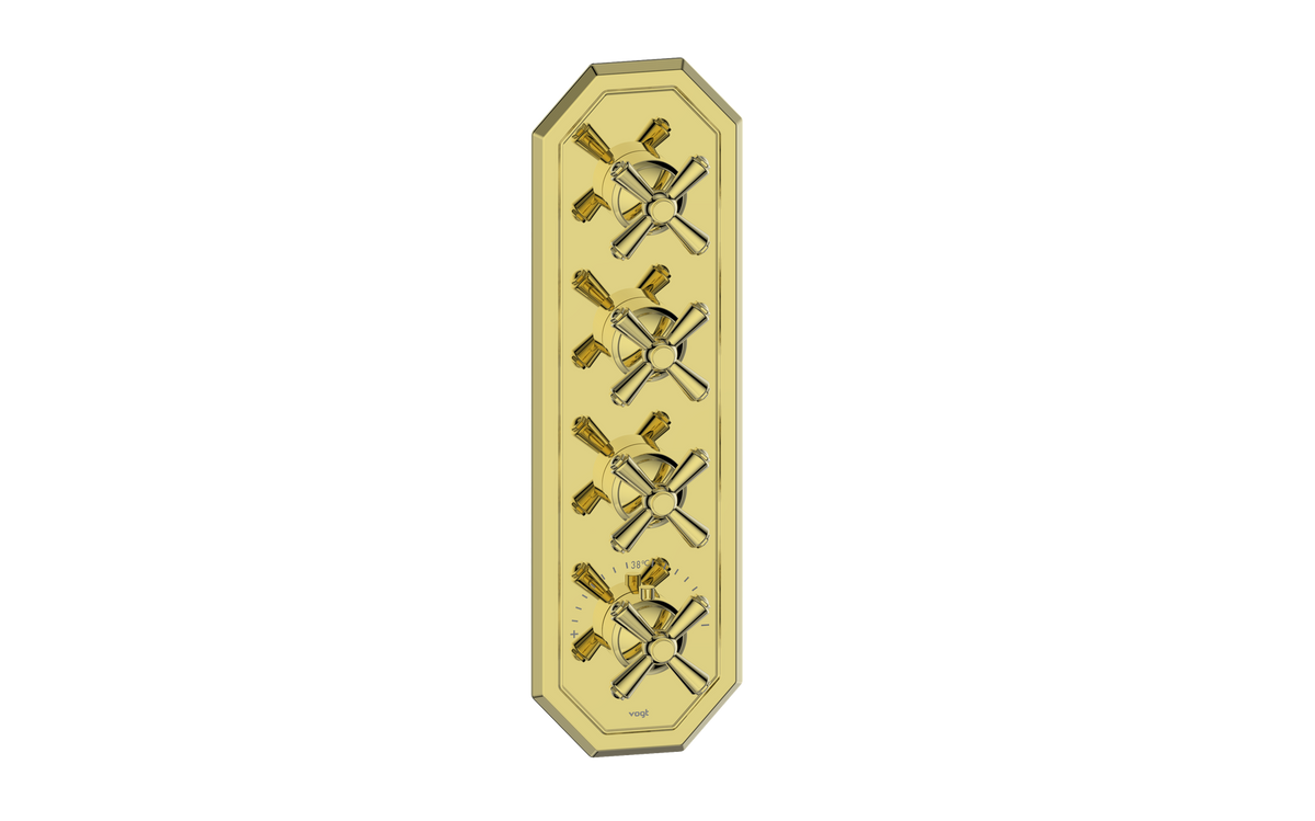 Vogt Carinthia Trim for 3/4" High-Flow TH Valve with 3 Stops - Cross Handle (C3) / Brushed Gold