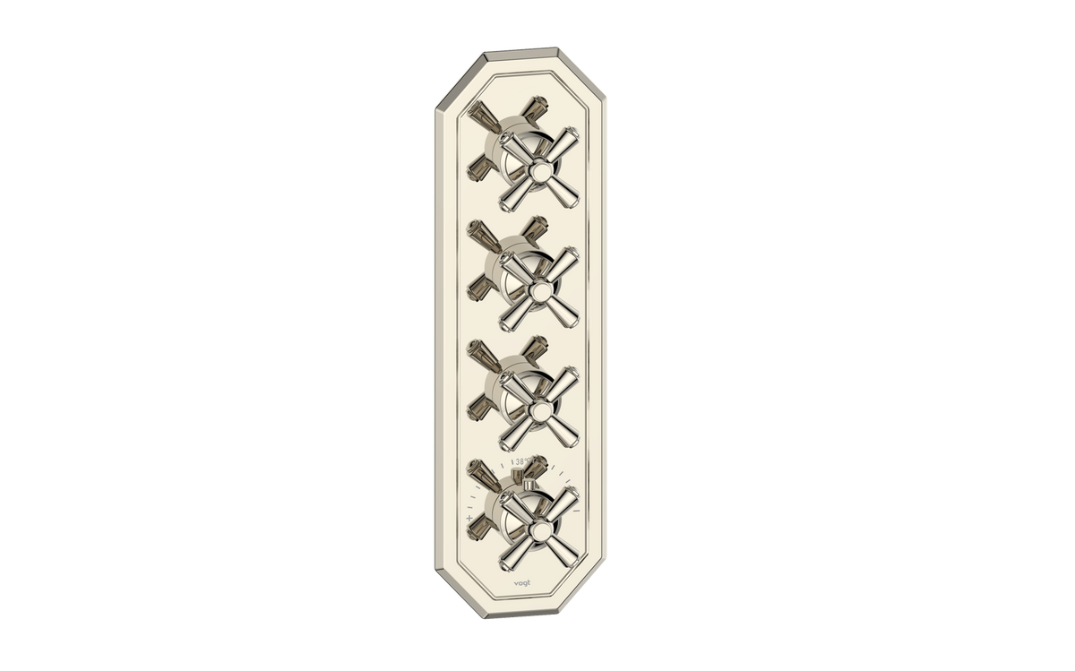 Vogt Carinthia Trim for 3/4" High-Flow TH Valve with 3 Stops - Cross Handle (C3) / Polished Nickel