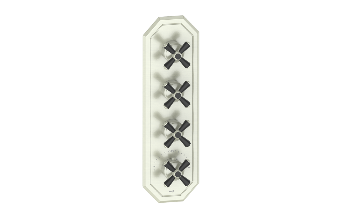 Vogt Carinthia Trim for 3/4" High-Flow TH Valve with 3 Stops - Cross Handle (C3) / Brushed Nickel/Matte Black