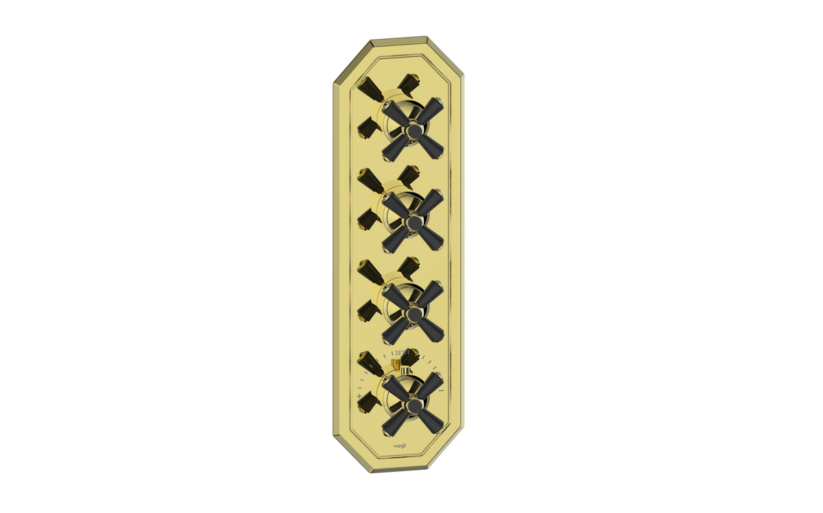 Vogt Carinthia Trim for 3/4" High-Flow TH Valve with 3 Stops - Cross Handle (C3) / Brushed Gold/Matte Black
