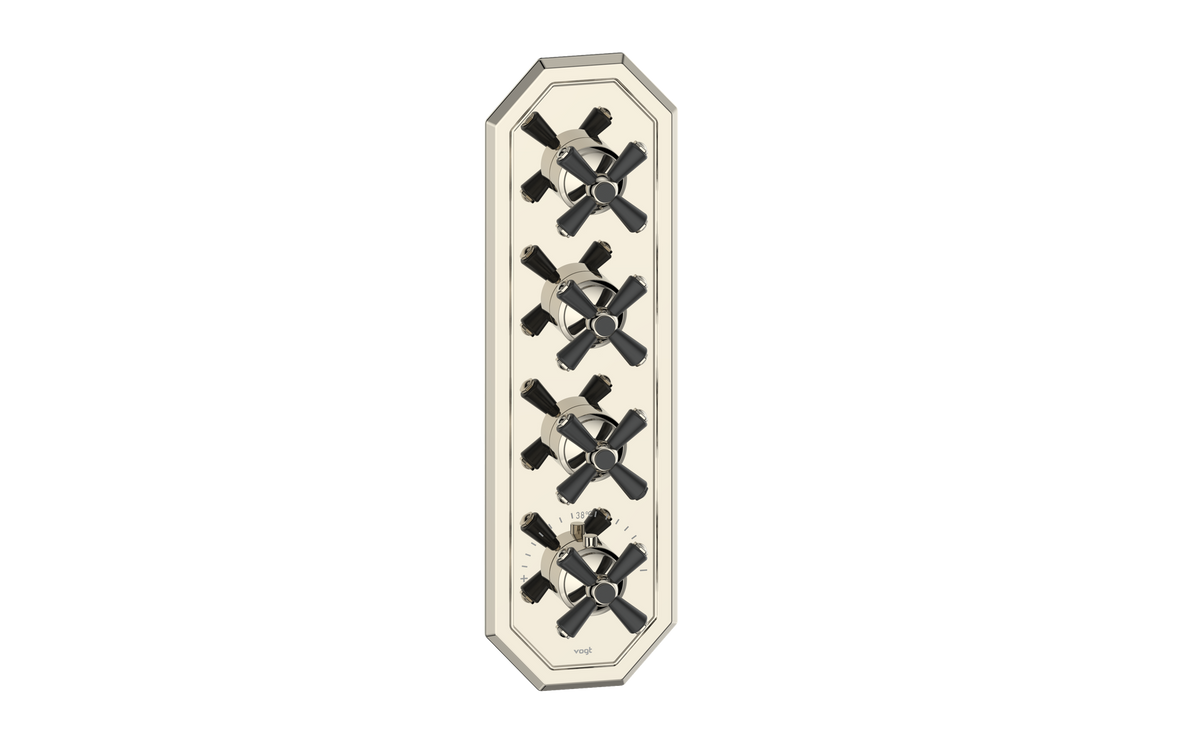 Vogt Carinthia Trim for 3/4" High-Flow TH Valve with 3 Stops - Cross Handle (C3) / Polished Nickel/Matte Black