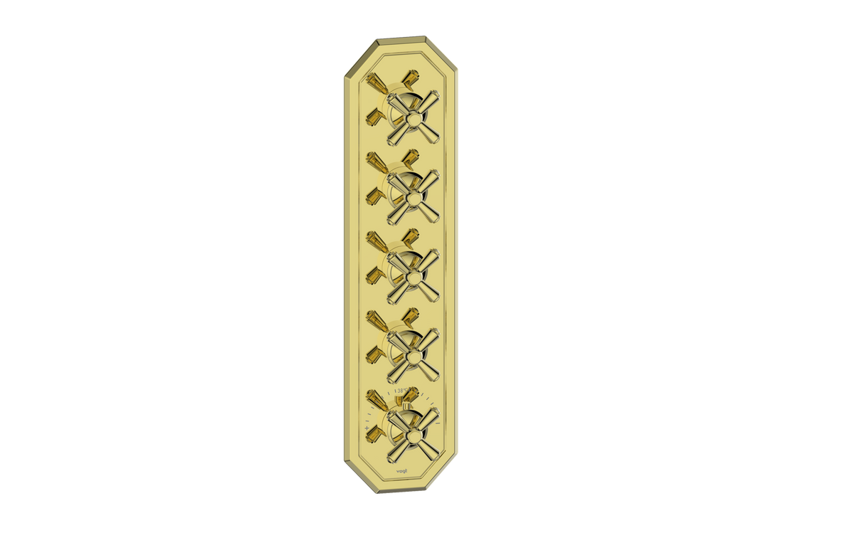 Vogt Carinthia Trim for 3/4" High-Flow TH Valve with 4 Stops - Cross Handle (C3) / Brushed Gold