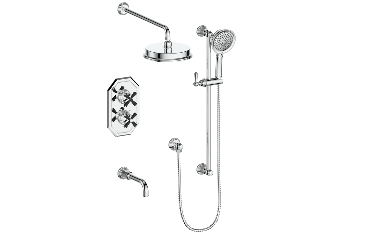 Vogt Carinthia Trim for 3-Way TH Shower Kit - Cross Handle (C3) / Chrome/Matte Black