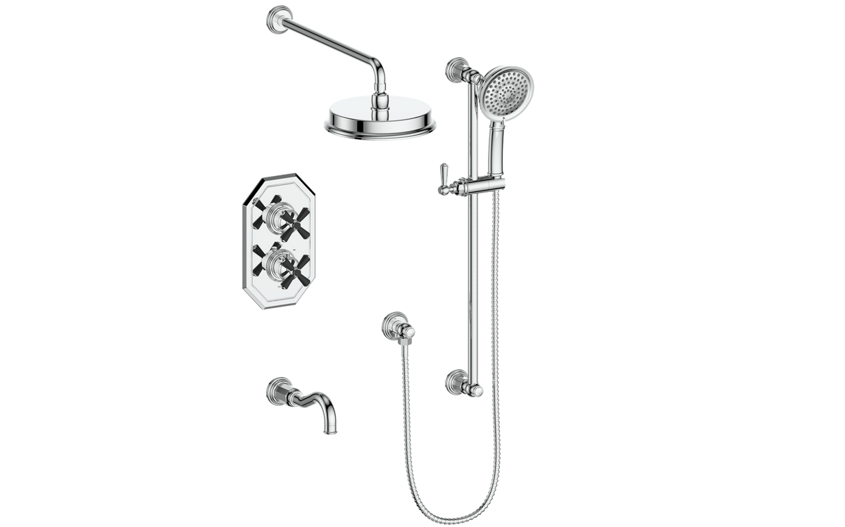 Vogt Carinthia Trim for 3-Way TH Shower Kit - Cross Handle (C3) / Chrome/Matte Black