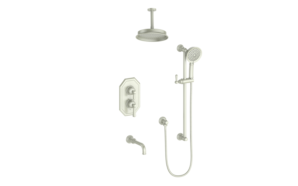 Vogt Carinthia Trim for 3-Way TH Shower Kit with 6" Ceiling Arm - Octagonal Handle (C2) / Brushed Nickel