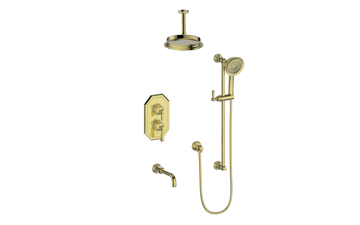 Vogt Carinthia Trim for 3-Way TH Shower Kit with 6" Ceiling Arm - Octagonal Handle (C2) / Brushed Gold