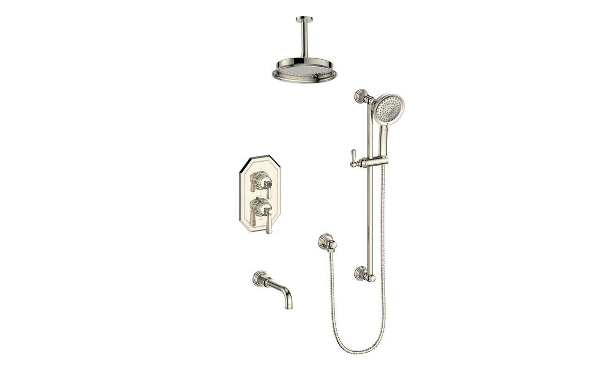 Vogt Carinthia Trim for 3-Way TH Shower Kit with 6" Ceiling Arm - Octagonal Handle (C2) / Polished Nickel