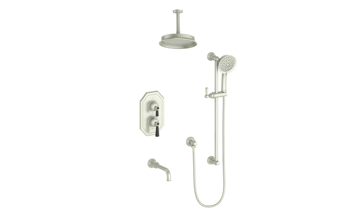 Vogt Carinthia Trim for 3-Way TH Shower Kit with 6" Ceiling Arm - Octagonal Handle (C2) / Brushed Nickel/Matte Black