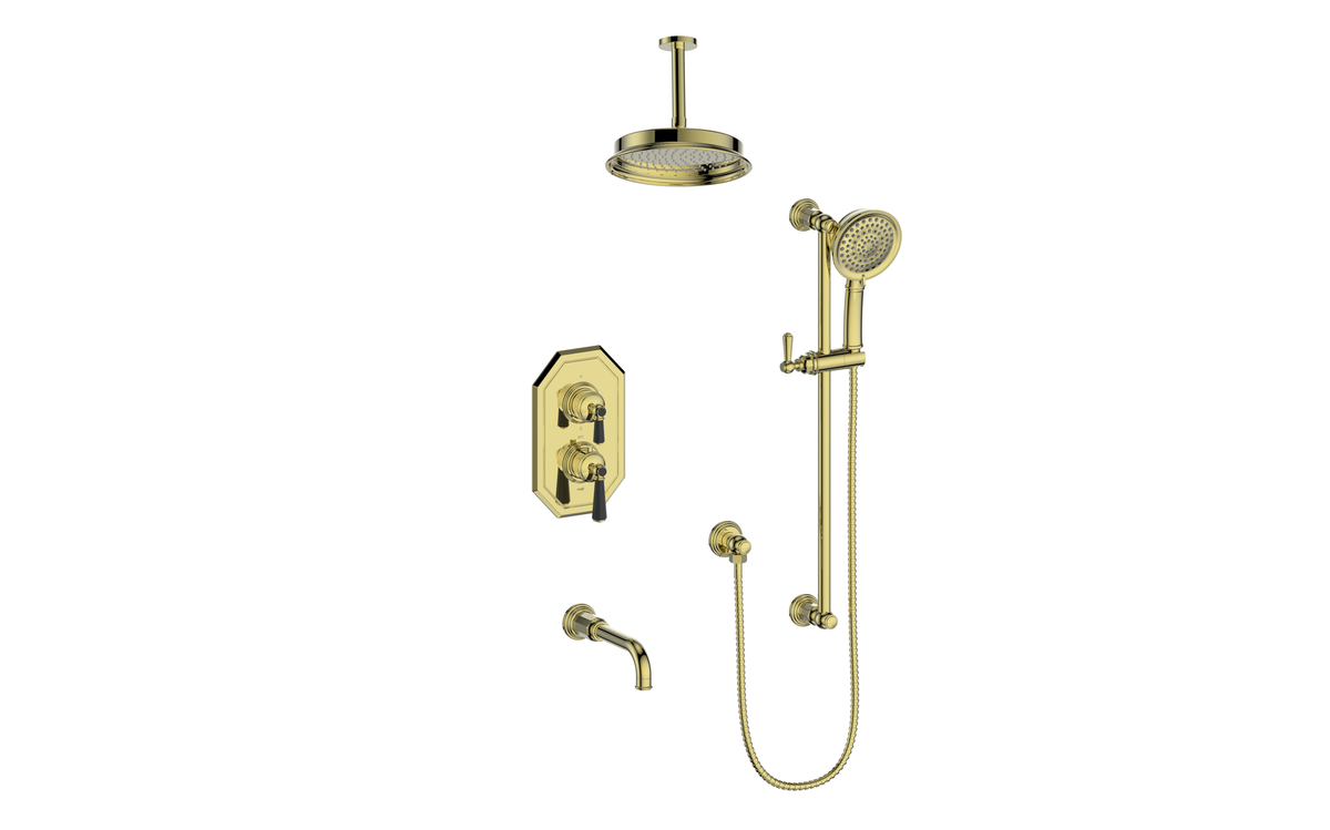 Vogt Carinthia Trim for 3-Way TH Shower Kit with 6" Ceiling Arm - Octagonal Handle (C2) / Brushed Gold/Matte Black