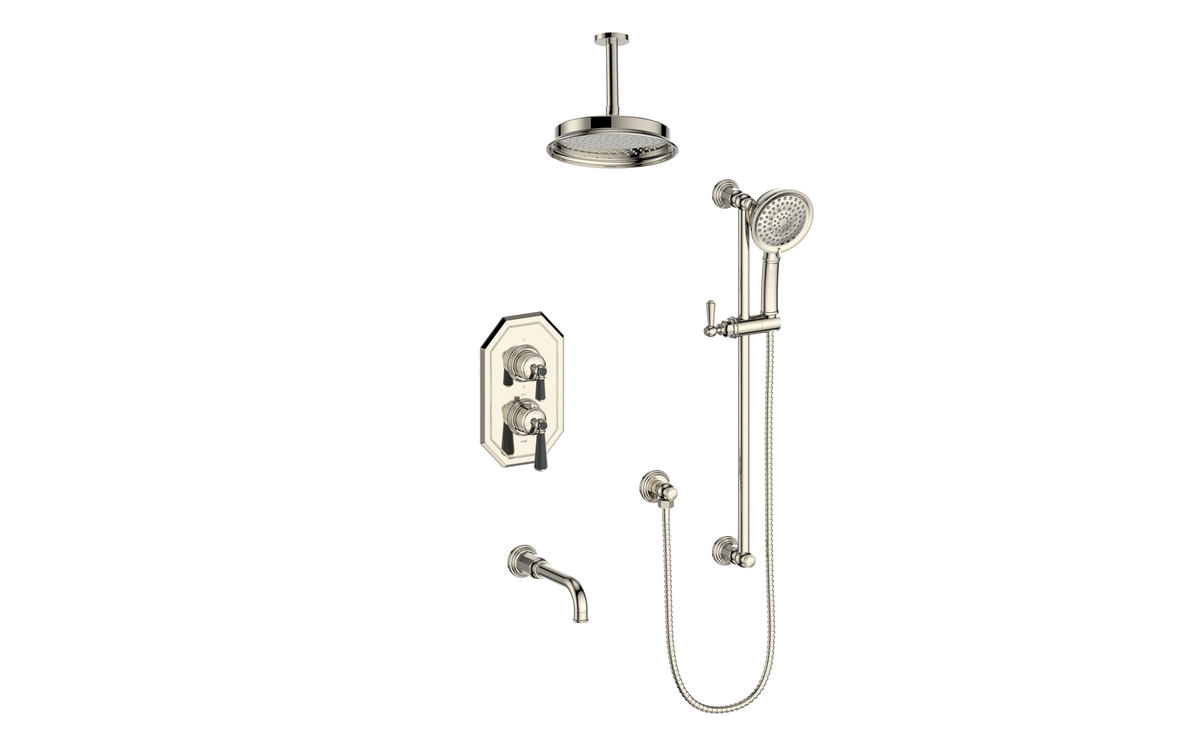 Vogt Carinthia Trim for 3-Way TH Shower Kit with 6" Ceiling Arm - Octagonal Handle (C2) / Polished Nickel/Matte Black