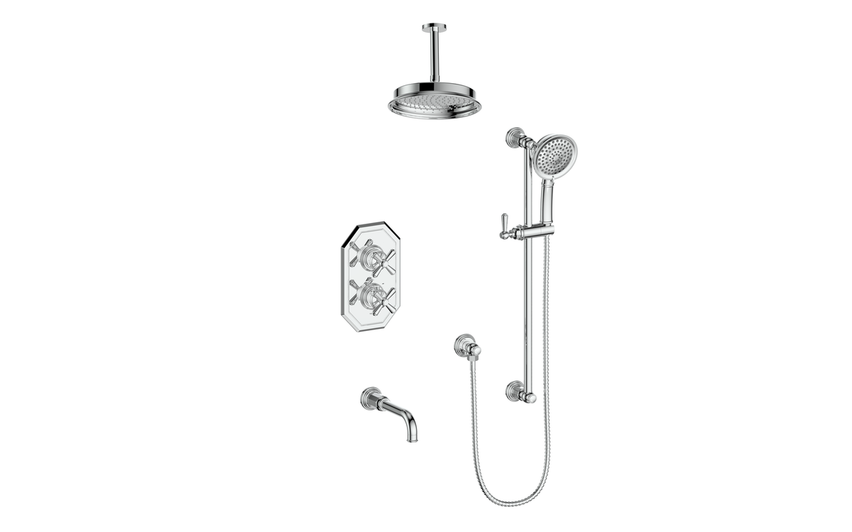 Vogt Carinthia Trim for 3-Way TH Shower Kit with 6" Ceiling Arm - Cross Handle (C3) / Chrome