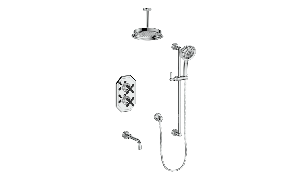 Vogt Carinthia Trim for 3-Way TH Shower Kit with 6" Ceiling Arm - Cross Handle (C3) / Chrome/Matte Black