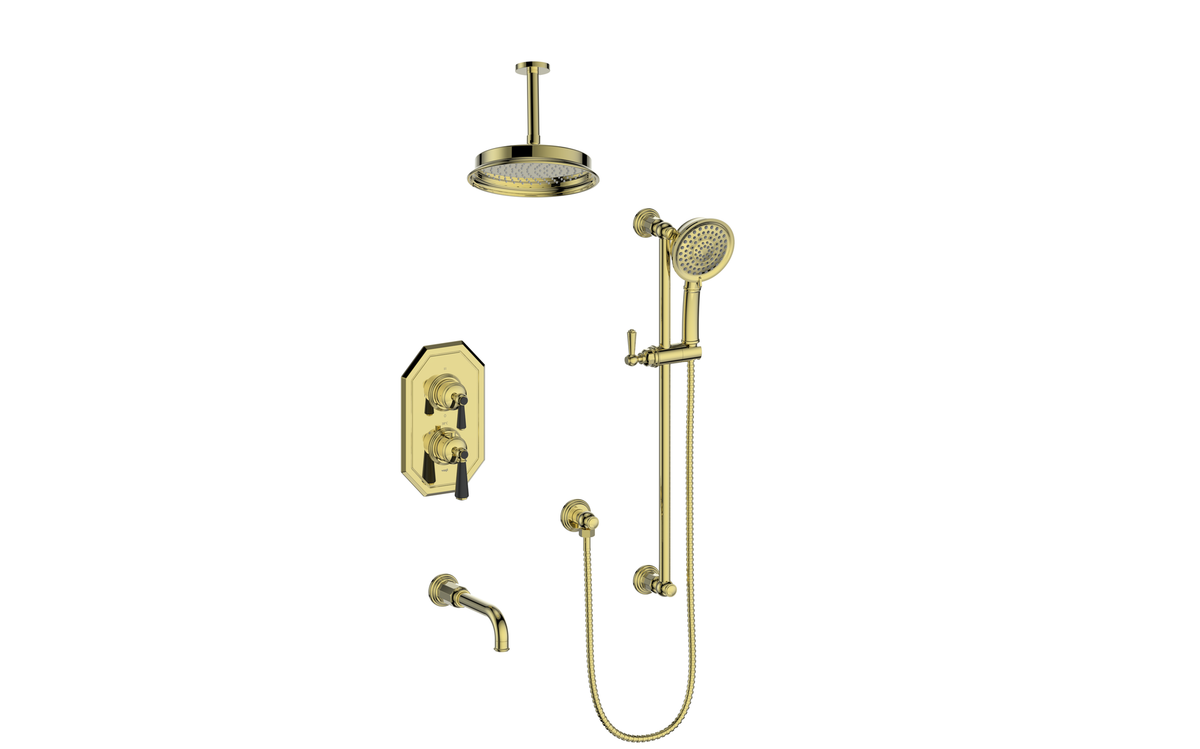 Vogt Carinthia Trim for 3-Way TH Shower Kit with 6" Ceiling Arm - Lever Handle (C1) / Brushed Gold/Matte Black