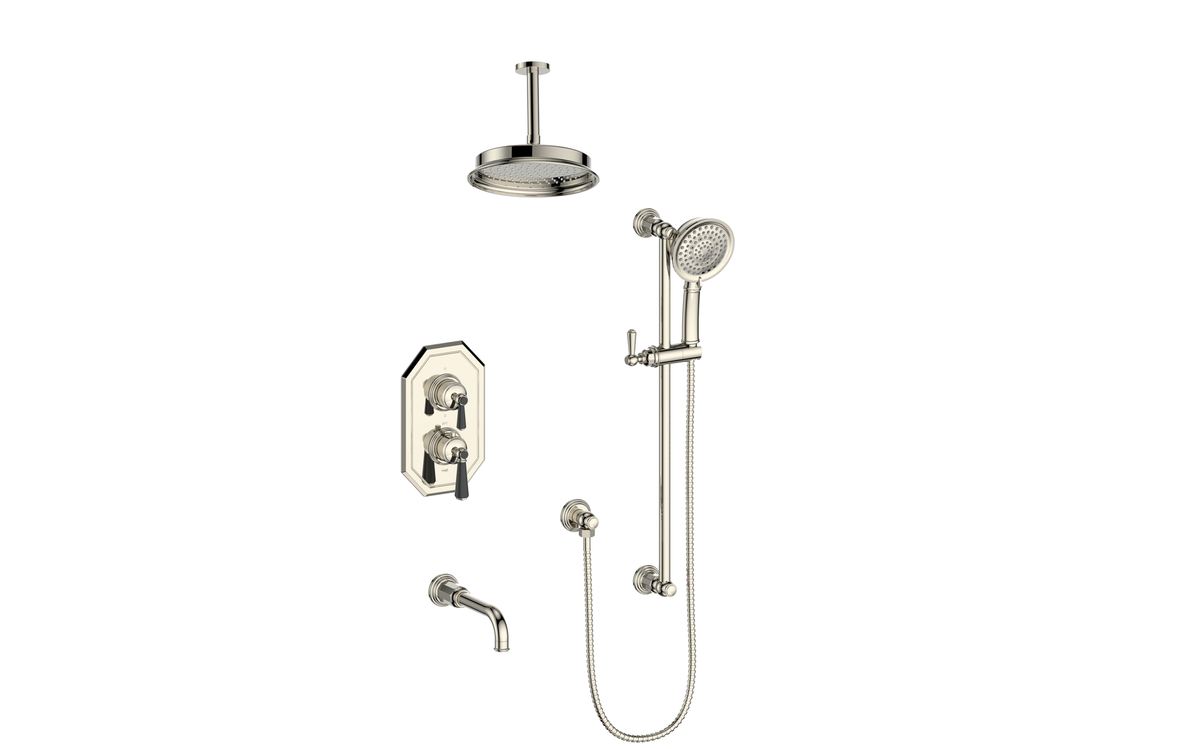 Vogt Carinthia Trim for 3-Way TH Shower Kit with 6" Ceiling Arm - Lever Handle (C1) / Polished Nickel/Matte Black
