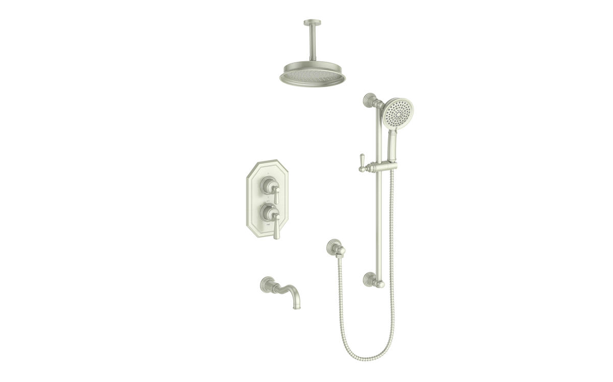 Vogt Carinthia Trim for 3-Way TH Shower Kit with 6" Ceiling Arm - Octagonal Handle (C2) / Brushed Nickel