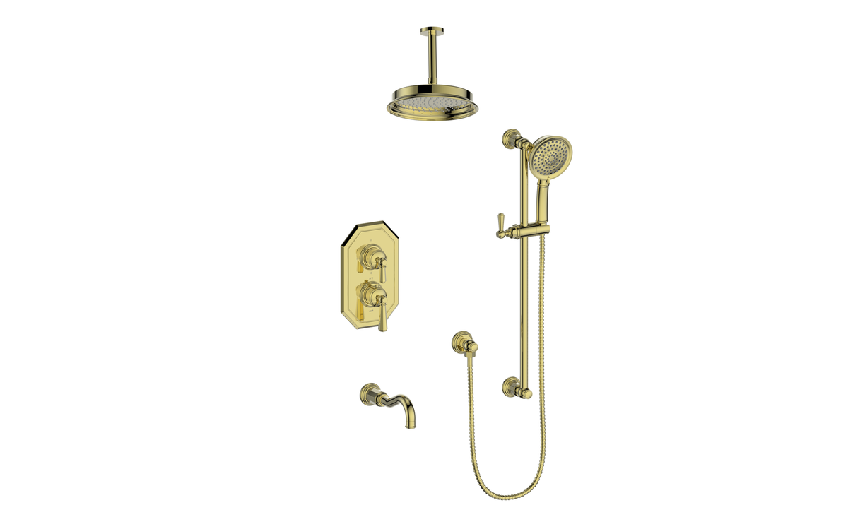 Vogt Carinthia Trim for 3-Way TH Shower Kit with 6" Ceiling Arm - Octagonal Handle (C2) / Brushed Gold