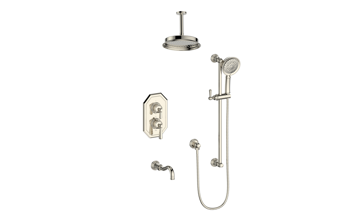 Vogt Carinthia Trim for 3-Way TH Shower Kit with 6" Ceiling Arm - Octagonal Handle (C2) / Polished Nickel
