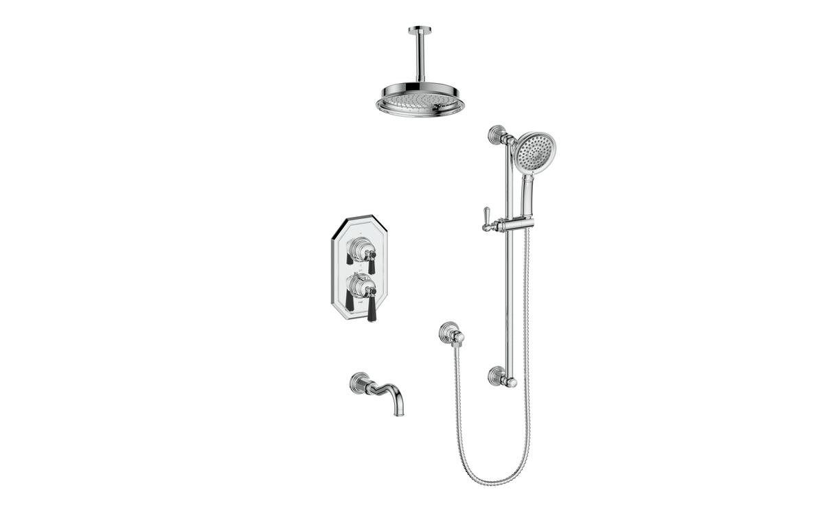Vogt Carinthia Trim for 3-Way TH Shower Kit with 6" Ceiling Arm - Octagonal Handle (C2) / Chrome/Matte Black