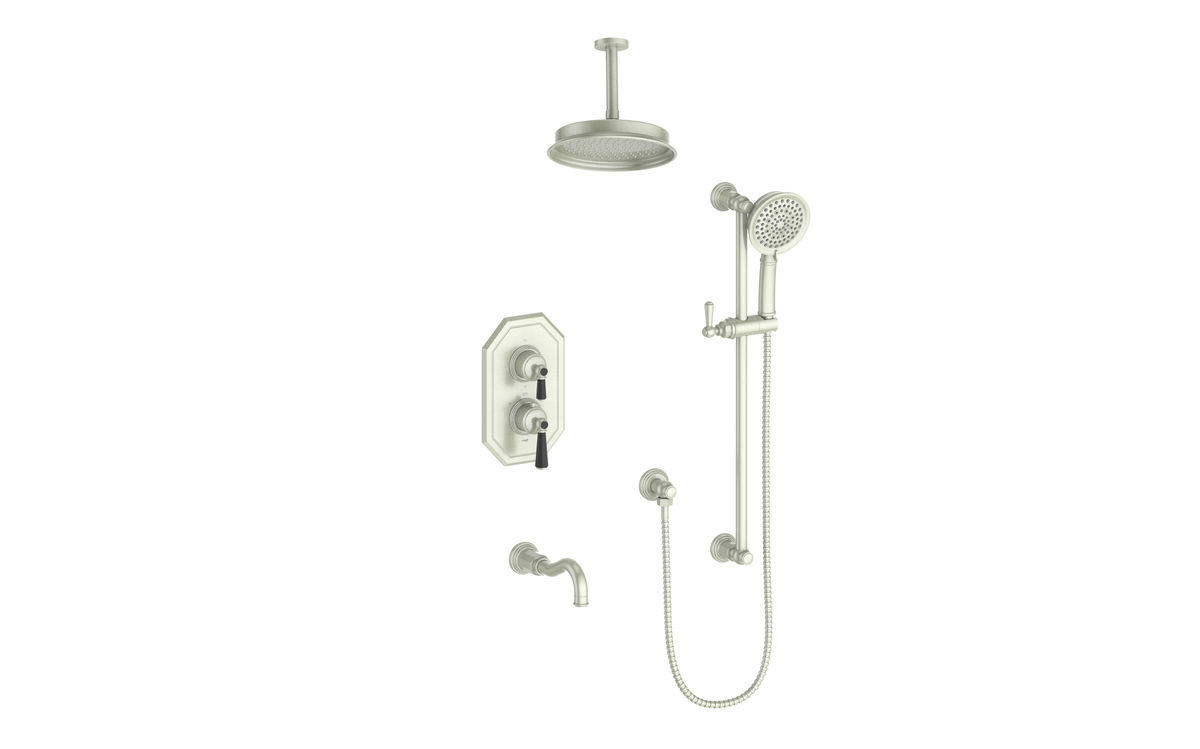 Vogt Carinthia Trim for 3-Way TH Shower Kit with 6" Ceiling Arm - Octagonal Handle (C2) / Brushed Nickel/Matte Black