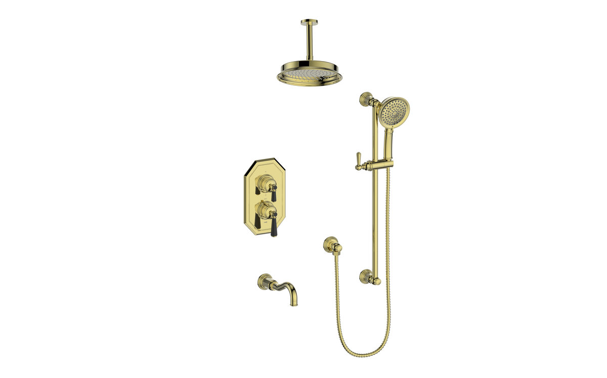 Vogt Carinthia Trim for 3-Way TH Shower Kit with 6" Ceiling Arm - Octagonal Handle (C2) / Brushed Gold/Matte Black