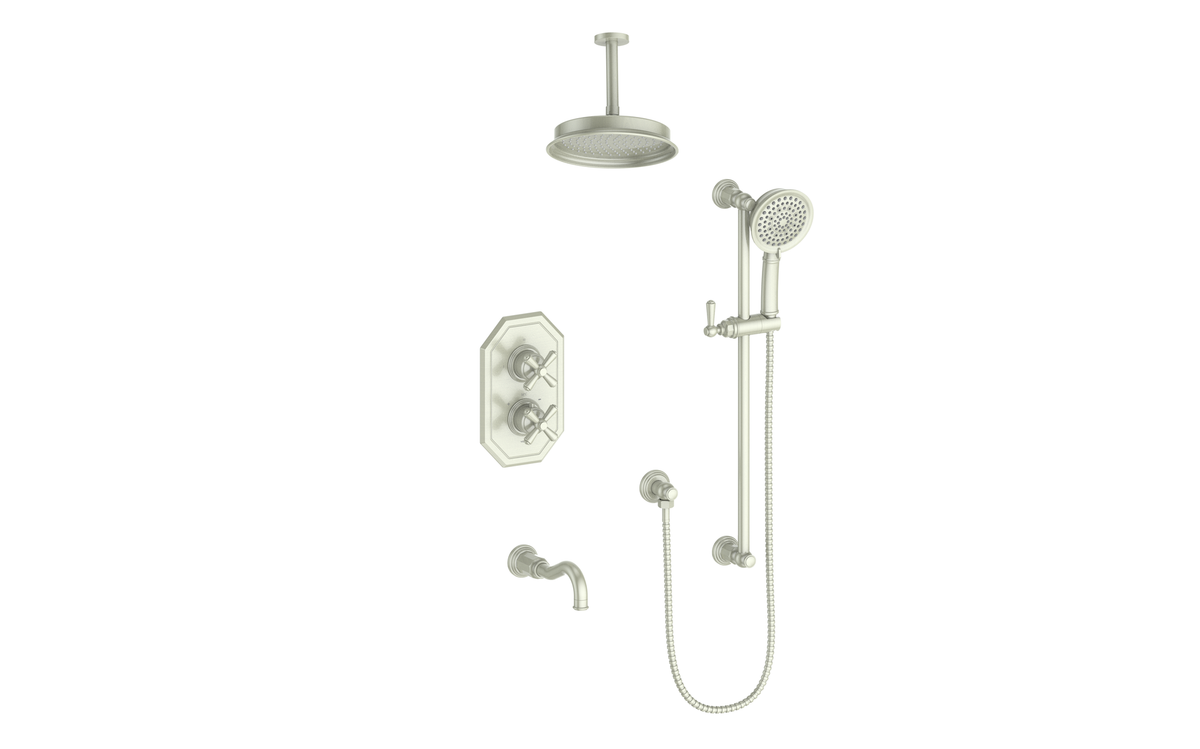 Vogt Carinthia Trim for 3-Way TH Shower Kit with 6" Ceiling Arm - Cross Handle (C3) / Brushed Nickel