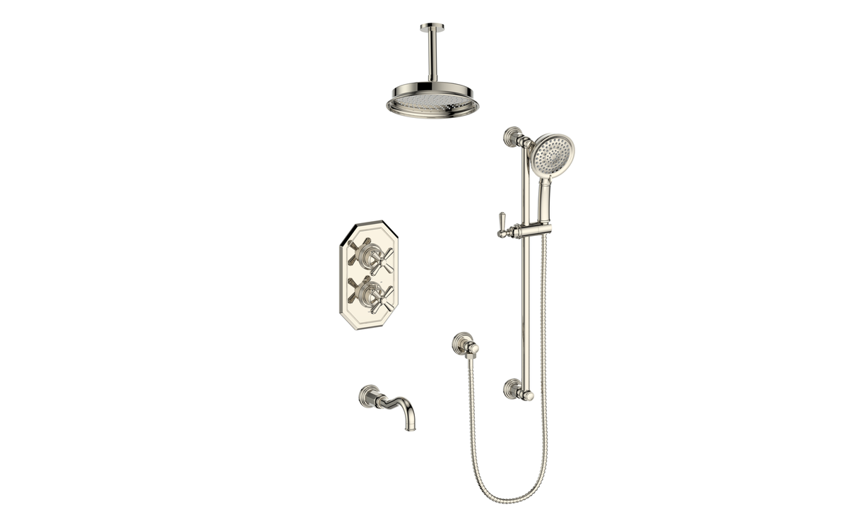 Vogt Carinthia Trim for 3-Way TH Shower Kit with 6" Ceiling Arm - Cross Handle (C3) / Polished Nickel