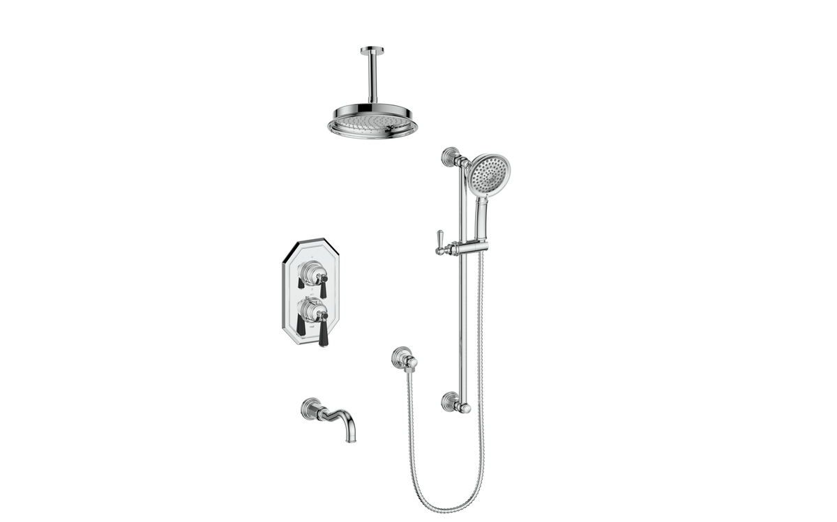 Vogt Carinthia Trim for 3-Way TH Shower Kit with 6" Ceiling Arm - Lever Handle (C1) / Chrome/Matte Black