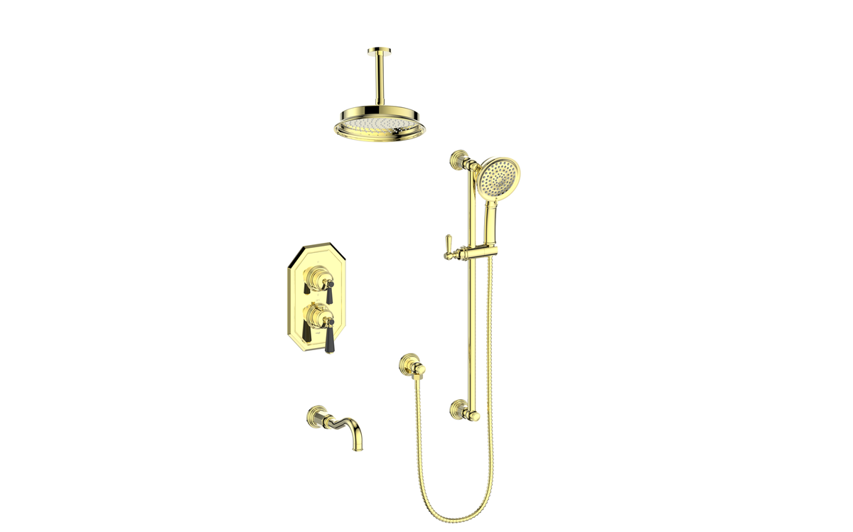 Vogt Carinthia Trim for 3-Way TH Shower Kit with 6" Ceiling Arm - Lever Handle (C1) / Brushed Gold/Matte Black