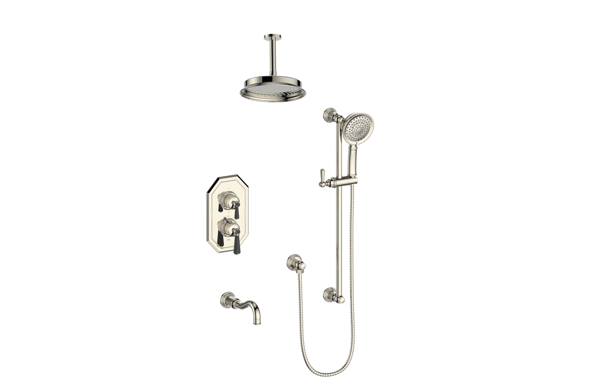 Vogt Carinthia Trim for 3-Way TH Shower Kit with 6" Ceiling Arm - Lever Handle (C1) / Polished Nickel/Matte Black