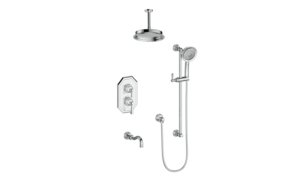 Vogt Carinthia Trim for 3-Way TH Shower Kit with 6" Ceiling Arm - Octagonal Handle (C2) / Chrome